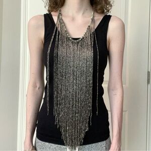 Silver metallic beaded long statement necklace